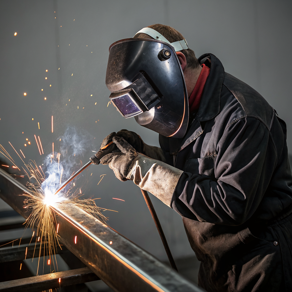 Skilled technician performing precision welding on a metal frame